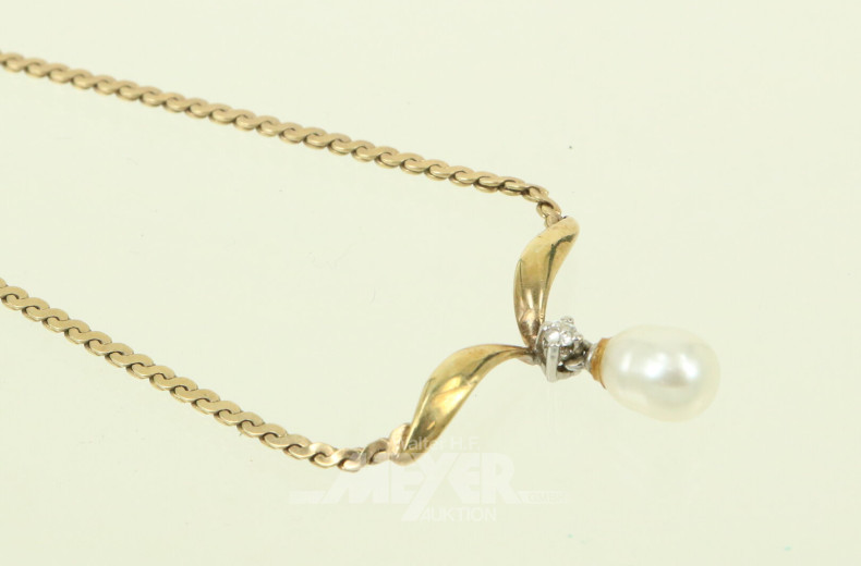 Collier, besetzt mit 1 kl. Perle und 1 kl. Diamanten