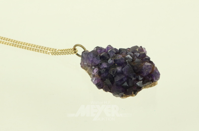 lange Kette 585er GG mit 1 Amethyst-Rohsteinanhänger