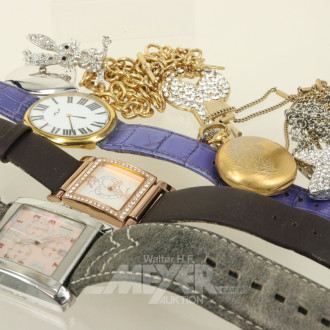 Posten Modeschmuck, u.a. Anhänger, 3 Armbanduhren, Ketten etc.