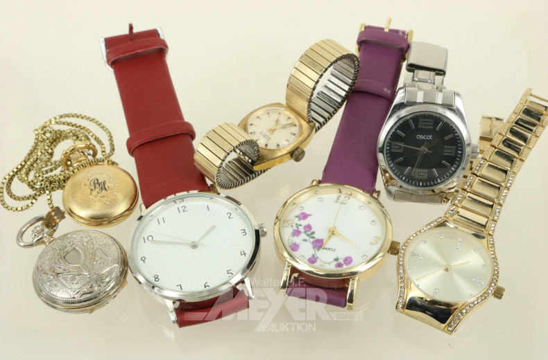 5 Armbanduhren sowie 2 Anhängeruhren