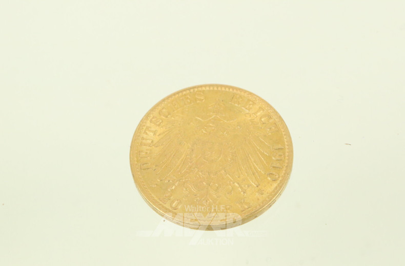 Goldmünze "20 Mark Dt. Reich, Freie und Hansestadt Hamburg 1910"