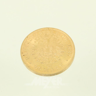 Goldmünze "20 Mark Dt. Reich, Wilhelm Deutscher Kaiser König v. Preussen"