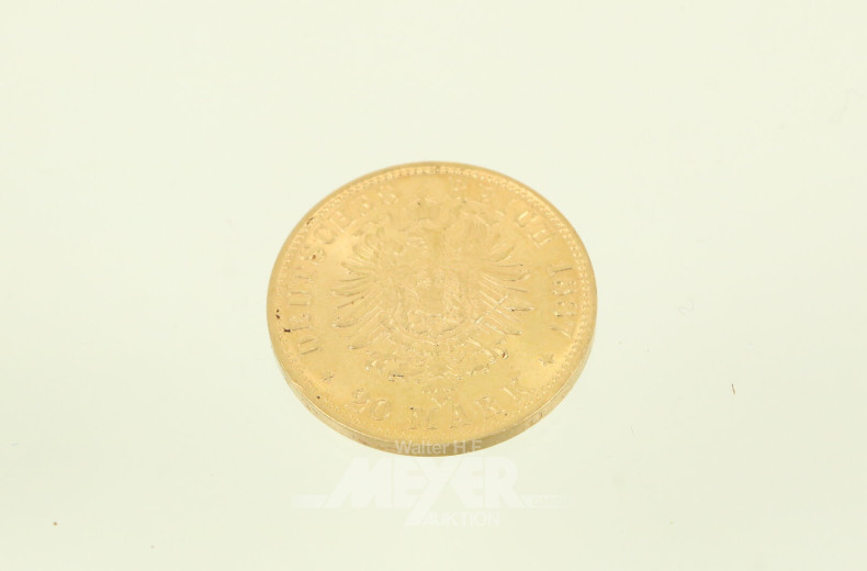 Goldmünze "20 Mark Dt. Reich, Wilhelm Deutscher Kaiser König v. Preussen"
