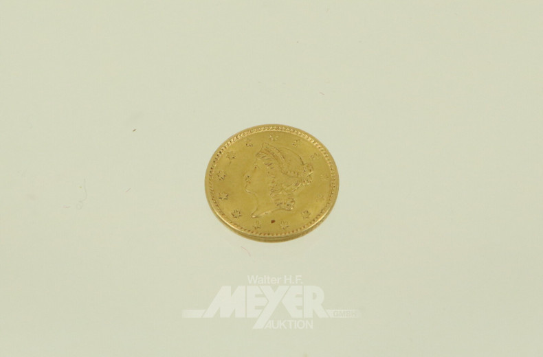Goldmünze USA 1 Dollar Liberty Head 1851