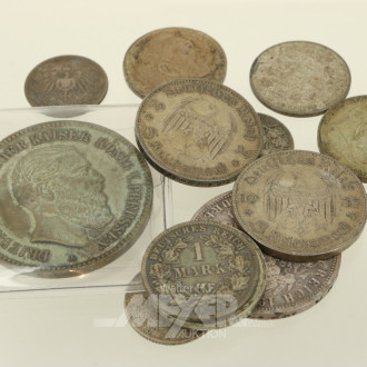 kl. Konvolut Silbermünzen Dt. Kaiserreich und Dt. Reich, best. aus:
