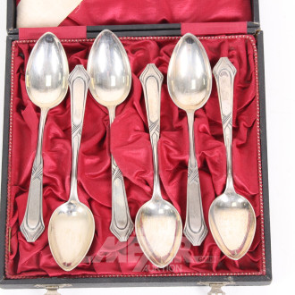 6 Kaffeelöffel, Art Deco-Stil, mit Etui