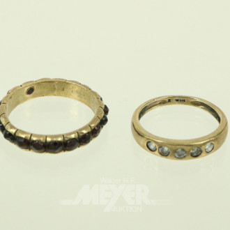 2 Bandringe, besetzt mit Farbsteinen in 333 GG und 585 GG (Säuretest)