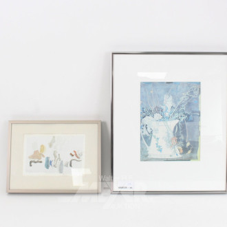 2 Kunstwerke, bestehend aus 1 Aquarell und 1 Kunstdruck