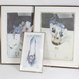 3 versch. Kunstdrucke 'Blüten' und 'Damenschuh'