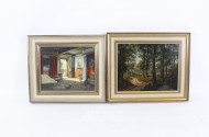2 Gemälde 'Bäuerliches Interieur' und 'Feldweg'