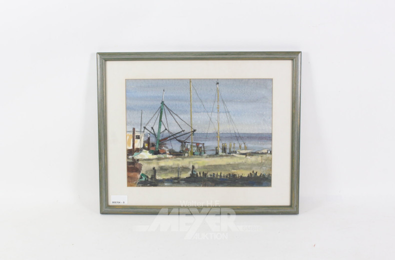 Aquarell 'Kleiner Anleger am Meer'