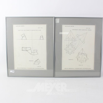 5 Druckgrafiken mit Abbildungen aus der darstellenden Geometrie
