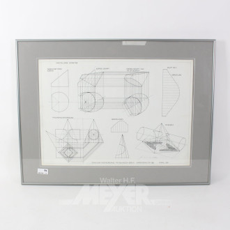 4 Druckgrafiken mit Abbildungen aus der darstellenden Geometrie
