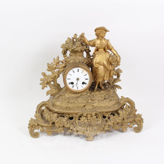 Kaminuhr, 19. Jh., Zinkguss vergoldet