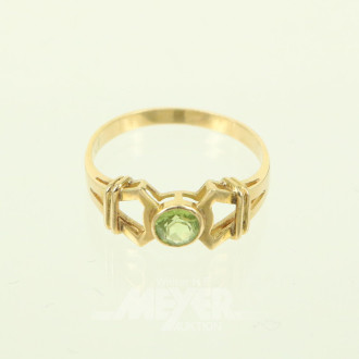 Damenring, besetzt mit 1 kl. grünen Farbstein, vermutl. Peridot
