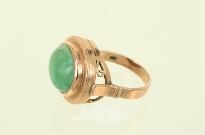 Damenring, besetzt mit 1 Türkis-Cabouchon, farbverändert