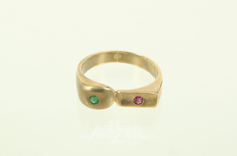 Damenring, besetzt mit 2 kl. Farbsteinen