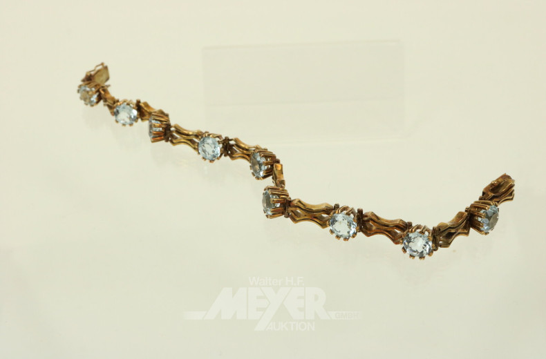 Armband, besetzt mit 9 hellblauen Farbsteinen, vermutl. Aquamarin