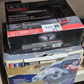 2 Handmaschinen, u.a. Handkreissäge FERM, 1 Akkuschrauber PARKSIDE