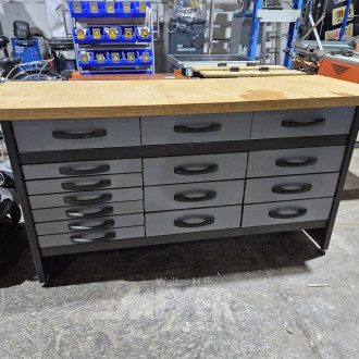 Werkbank mit 15 Schubladen, Echtholzplatte
