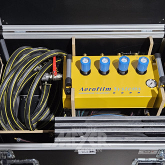 Transportsystem mit Luftkissen, in Transportkiste mit 4 Transportkisten und 1 Steuereinheit