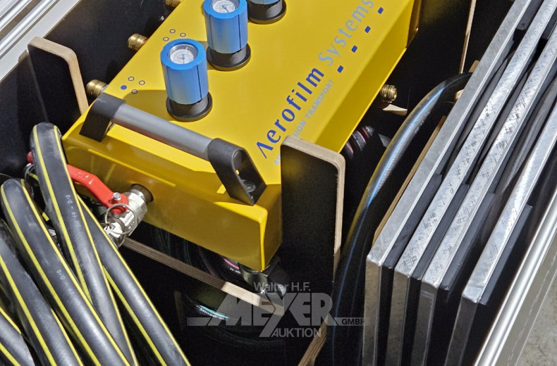 Transportsystem mit Luftkissen, in Transportkiste mit 4 Transportkisten und 1 Steuereinheit