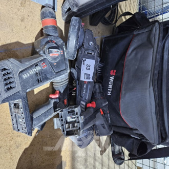 Akku-Schlagbohrhammer u. 1 Akku-Winkelschleifer, 1 Akku-Schrauber, Ladegerät (M-Cube18V), 1 Akku