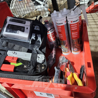 Posten Verbrauchsmaterialien WÜRTH u. 1 Kabeltester-Set RJ45+RJ11 mit Crimpzange