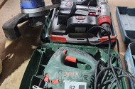 3 Handmaschinen, u.a. Stichsäge BOSCH, Akkuschrauber, elektr. Motorsense LUXTOOLS