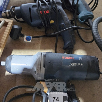 div. Handmaschinen, u.a. 1 x Elektro-Schlagbohrer BOSCH, 2 x Bohrmaschinen MAKITA / RYOWI