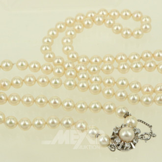 lange Perlenkette mit Metallschließe und farblosen Steinen, Modeschmuck