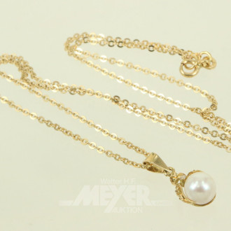 Kette u. Anhänger mit Perle und 1 kl. Brillant