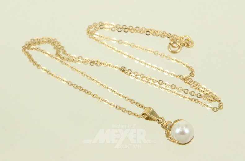 Kette u. Anhänger mit Perle und 1 kl. Brillant
