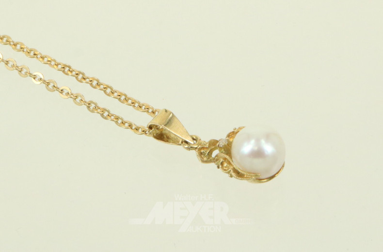 Kette u. Anhänger mit Perle und 1 kl. Brillant