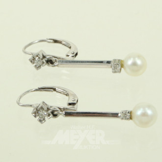 Paar Ohrhänger mit Perle u. kl. Brillanten