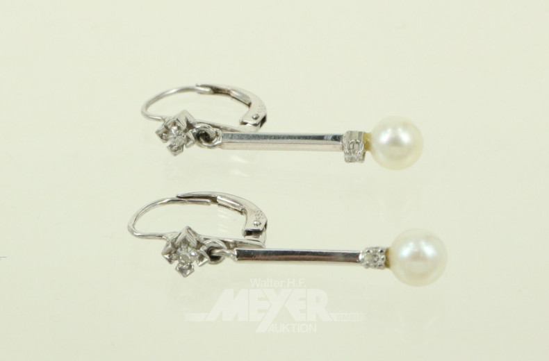 Paar Ohrhänger mit Perle u. kl. Brillanten