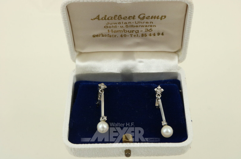 Paar Ohrhänger mit Perle u. kl. Brillanten