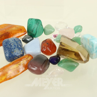 Posten Edelsteine, u.a. Bernstein, Malachit, Lapislazuli