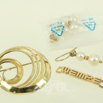 kl. Konvolut Modeschmuck, best. aus Brosche, Anhänger 'Wempe'