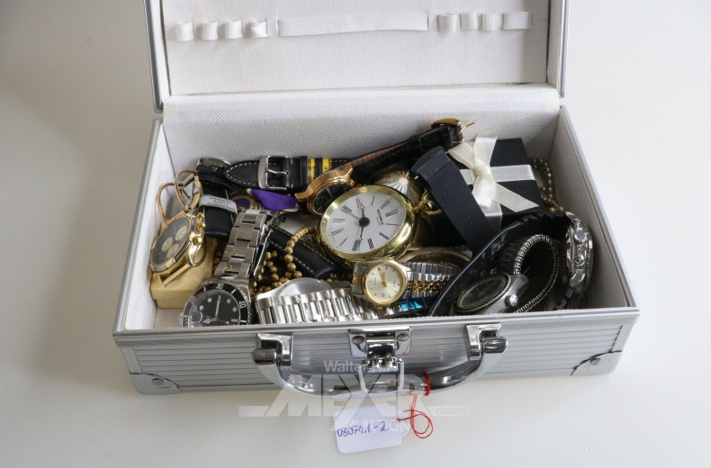 Posten Modeschmuck u. Armbanduhren im Alukoffer