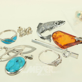 Posten Silberschmuck, u.a.  Anhänger, Ohrringe, Ringe etc.