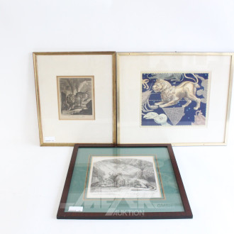 3 Druckgrafiken mit Löwendarstellungen