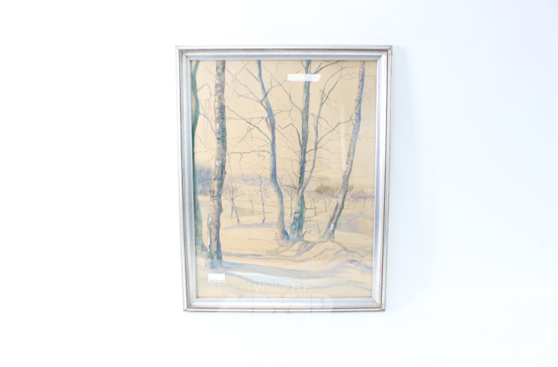 colorierte Zeichnung "Weg zum Dorf mit Birken"