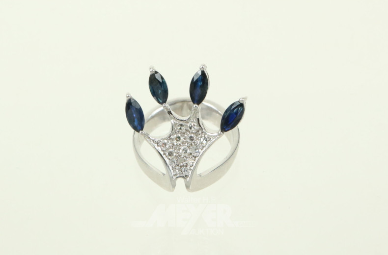 Fantasievoller Ring mit 4 Saphiren und kl. Brillanten