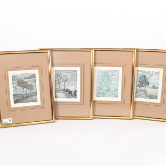 Serie von 4 Farbradierungen 'Die vier Jahreszeiten'