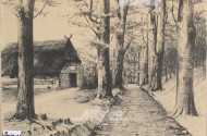 2 Lithographien 'Gehöft mit Allee' und 'Waldlandschaft'