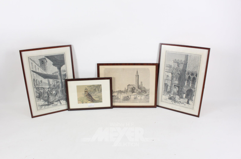 7 versch. Bilder im Mahaghonirahmen