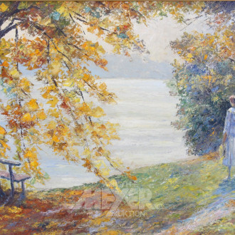 Gemälde 'Frau im Sonntagskleid am See'
