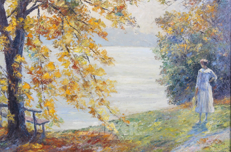 Gemälde 'Frau im Sonntagskleid am See'