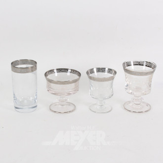 15 Kristallgläser mit Silberband u. floraler Dekorgravur